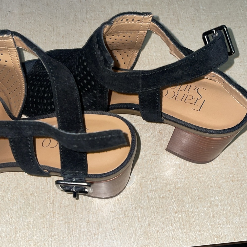 Franco Sarto Harlet2 Black LE Caged Peep Toe Ankle Buckle Sandal Heels 🌻